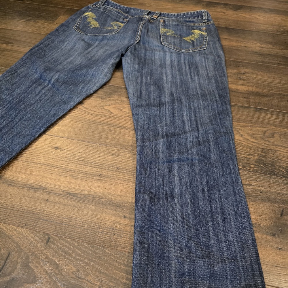 Mudd Jeans Womens Size 11 Straight Leg Medium Wash Gold Embellished Low Rise